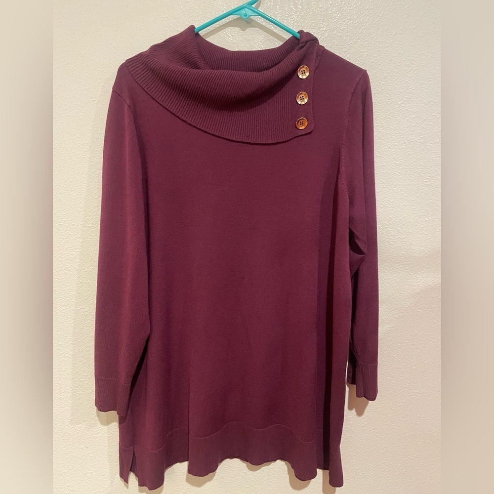 Cable & Gauge Maroon Cowl Neck Sweater with Button Details